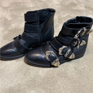 Maje Black Ankle Boots with Silver Buckles